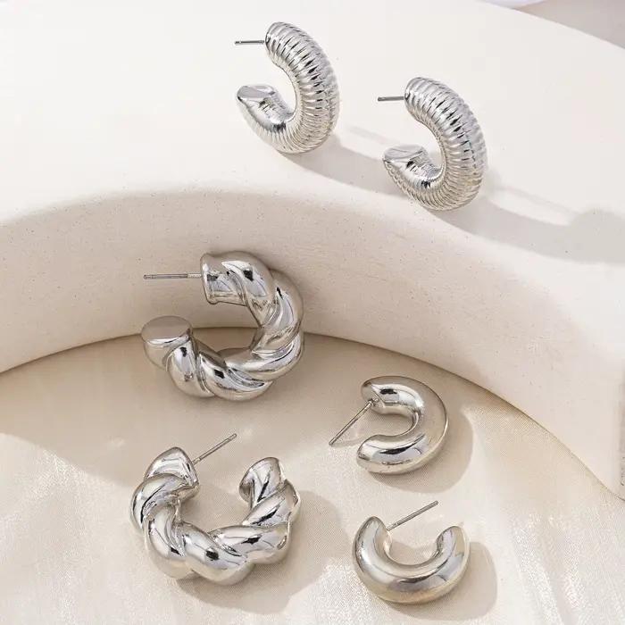 Ensemble de boucles d'oreilles pour femmes, ensemble de 6 boucles d'oreilles simples plaquées argent CCB, adaptées à un usage quotidien et pour les vacances