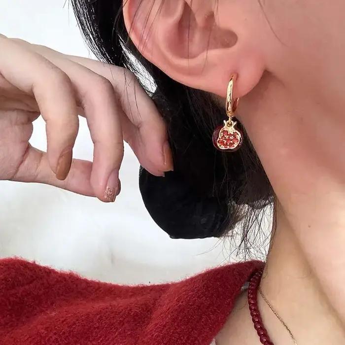 Ensemble de bijoux collier pendentif grenade rouge moderne pour femmes occasions de fête