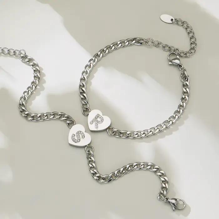 Liora coeur cubique zircone lettre pendentif collier Bracelet pour femmes en acier inoxydable chaîne cubaine Mujer Hip Hop ensembles de bijoux