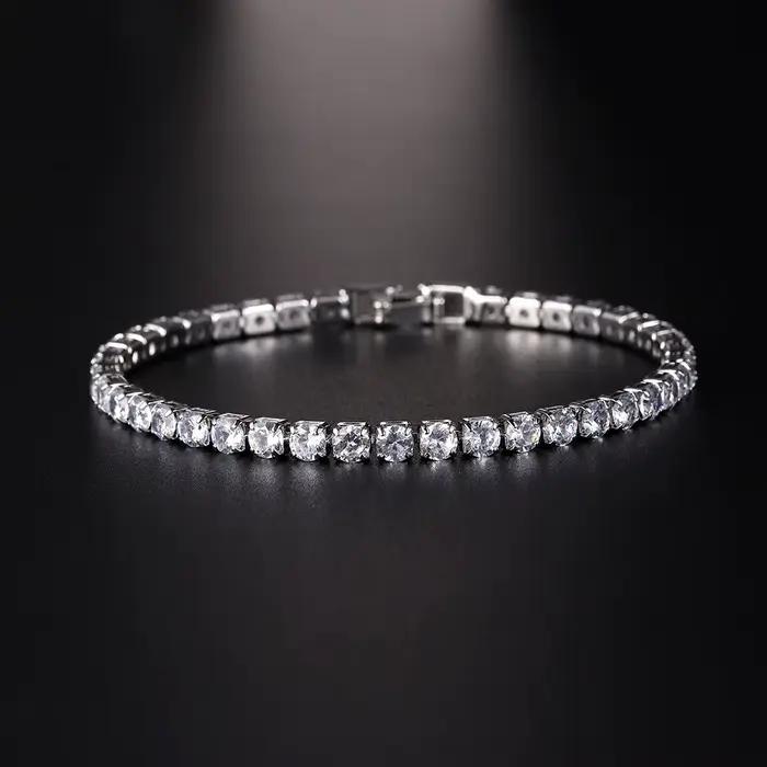 Luxe Hiphop glacé 4mm cubique zircone cristal Tennis Bracelets pour femme hommes couleur or argent