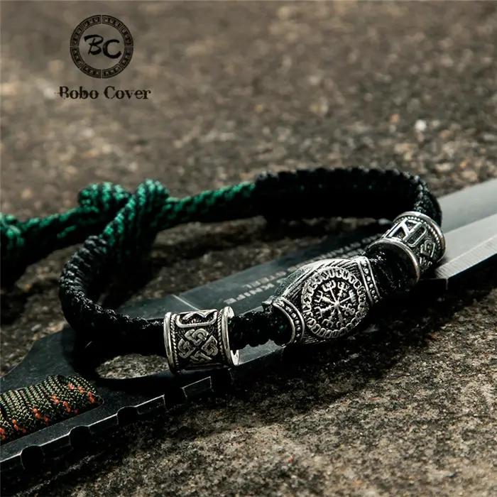 Bracelet rúnique ajustable Vantage Norse Viking pour hommes et femmes, bijou à la mode en paracorde tressée, amulette géométrique, bracelet de survie avec suivi de la santé et rappels