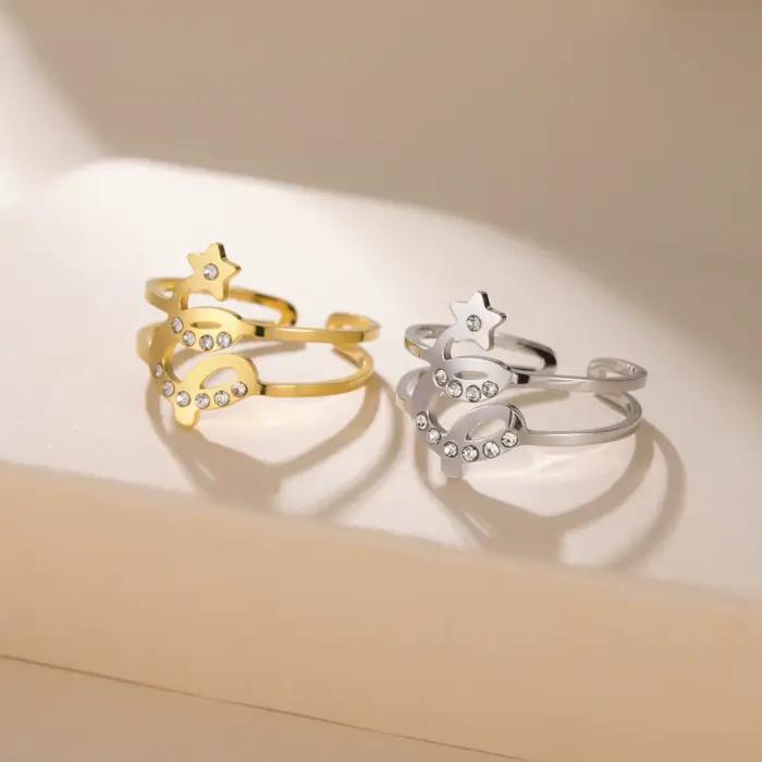 Bague Arbre de Noël en Acier Inoxydable Plaquée Or 18 Carats Pour Femme Occasions Spéciales Cadeau Anniversaire Mariage Anniversaire