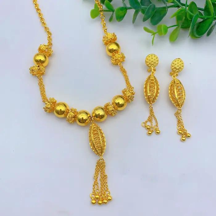 Ensemble de bijoux africains ANIID collier et boucles d'oreilles plaqués or pour mariage et occasions spéciales femmes