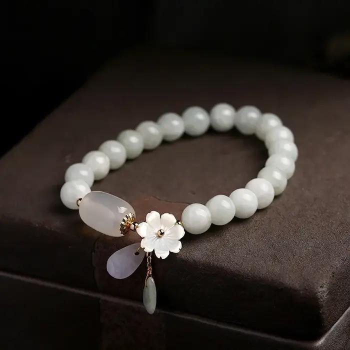 Bracelet de perles d'agate émeraude de jade naturel réglable pour femmes occasions spéciales engagement romantique naturel
