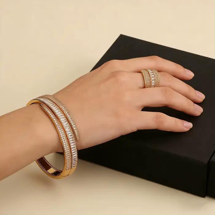 Ensemble de bracelets et bagues pour femmes, bracelet manchette irrégulier, bracelet large et épais réglable avec boucle pour femmes