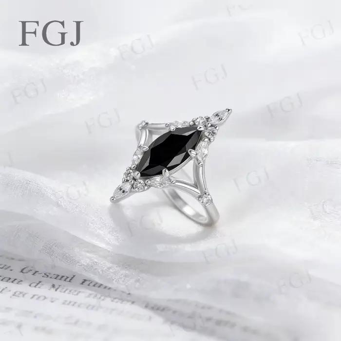 Bague Vintage en Moissanite Taille Marquise - Argent 925 Couleur D/Noir/Champagne Bijoux Fins Cadeau de Fiançailles Fête des Mères pour Femme