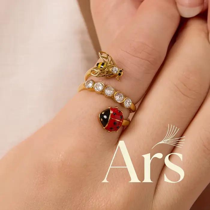 Ars – bague coccinelle abeille en acier inoxydable, plaqué or 18 carats, bagues en Zircon incrusté pour femmes, bague insectes en émail, bagues réglables