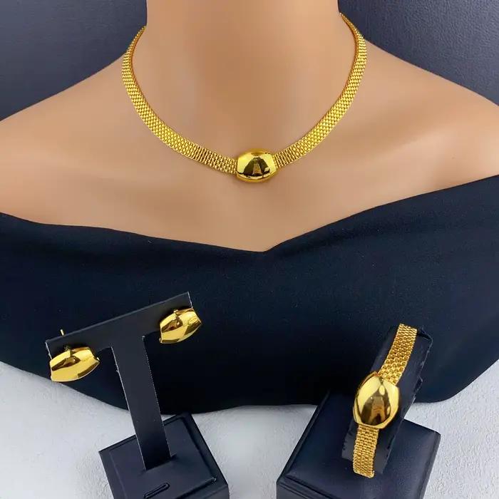 Dubaï Simple collier boucles d'oreilles ensemble de bijoux pour femmes plaqué or Nigeria indien africain mariée fête de mariage cadeau bijoux
