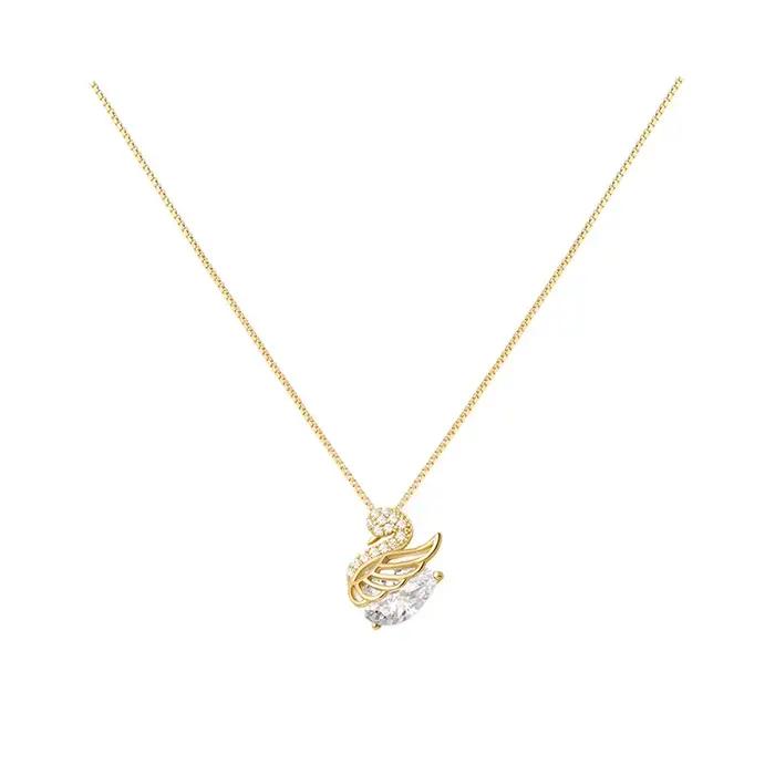 Collier pendentif cygne oiseau en strass pour femmes, élégant, en Zircon, chaîne ras du cou, bijoux de fête au bureau, cadeaux pour dames et amis