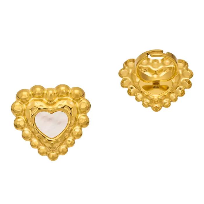 Bague en or 18 carats motif cœur en nacre et émail coloré acier inoxydable 316L pour femmes occasions spéciales