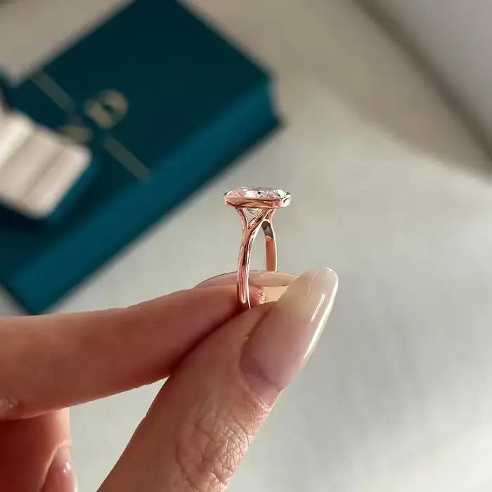 Bague de fiançailles en or rose exquise pour femmes - Bijoux en zircon AAAA brillant de haute qualité