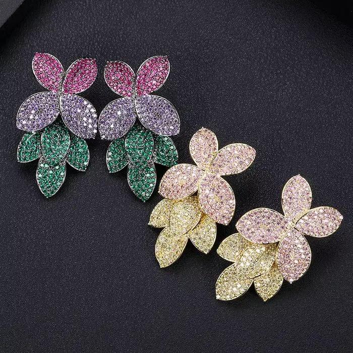 Boucles d'oreilles Bilincolor en cuivre plaqué, zircone cubique, motifs géométriques, pour femmes, style moderne, occasions spéciales