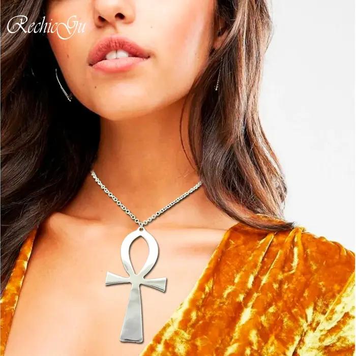 RechicGu-Long collier ras du cou avec pendentif croix Ankh