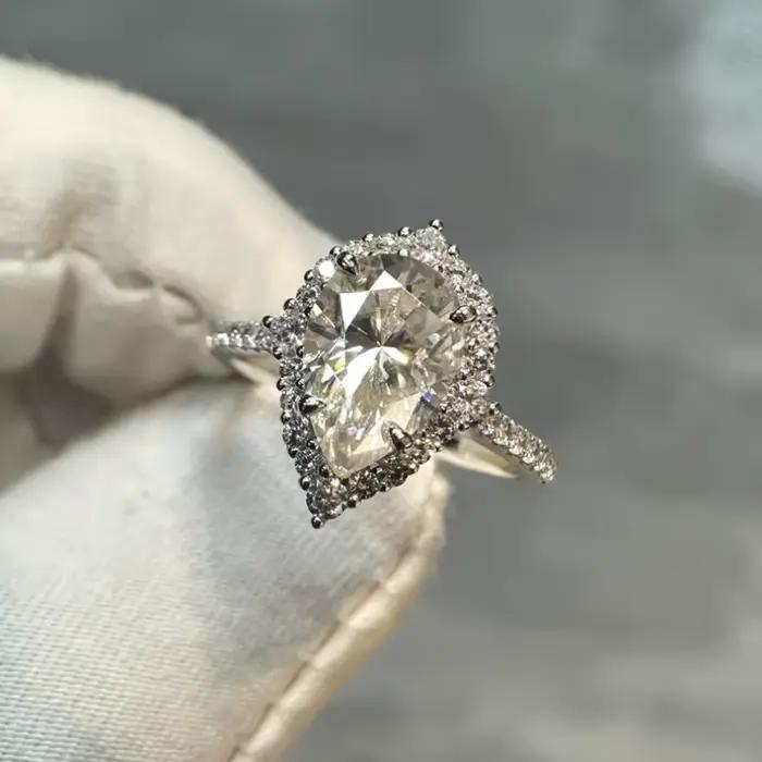 Bague en diamant Moissonite couleur D 4ct coupe poire en argent Sterling 925 pour engagement mariage et anniversaire femme occasions spéciales