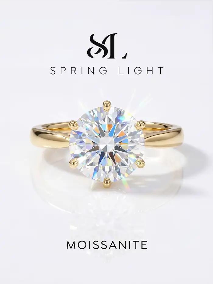 Bague en moissanite véritable ronde argent sterling 925 bijou de mariage élégant pour femme occasions spéciales