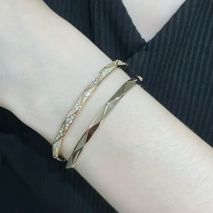 Bracelet classique en argent regardé 925 pur, bracelet en or rose, bijoux de mariage, design rhomboïde, marque de luxe, 17cm