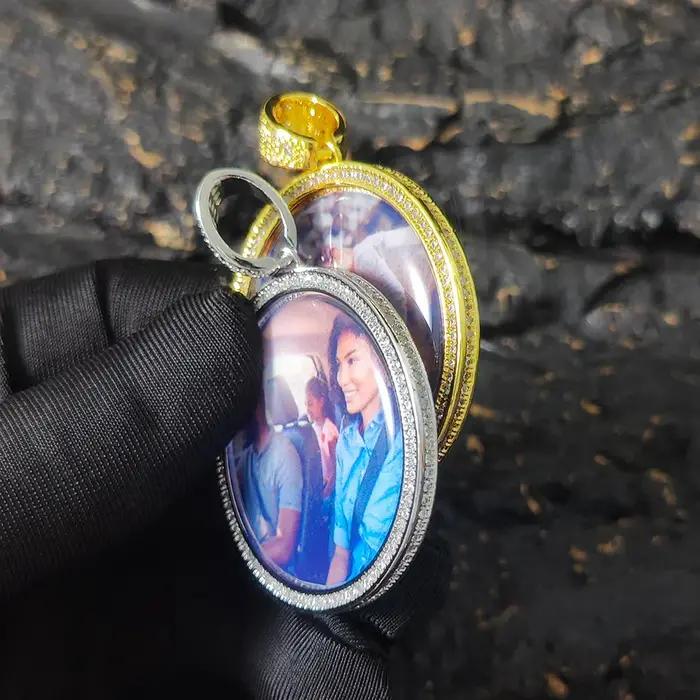 Collier photo personnalisé unisexe avec pendentif rond en zircone cubique pour homme et femme occasions spéciales hip hop rock