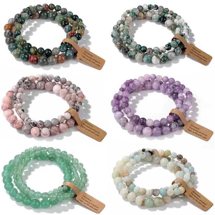 3 pièces/ensemble Bracelet de perles en pierre naturelle pour femmes hommes 4 6 8 MM indien mousse Agates Rhodonite