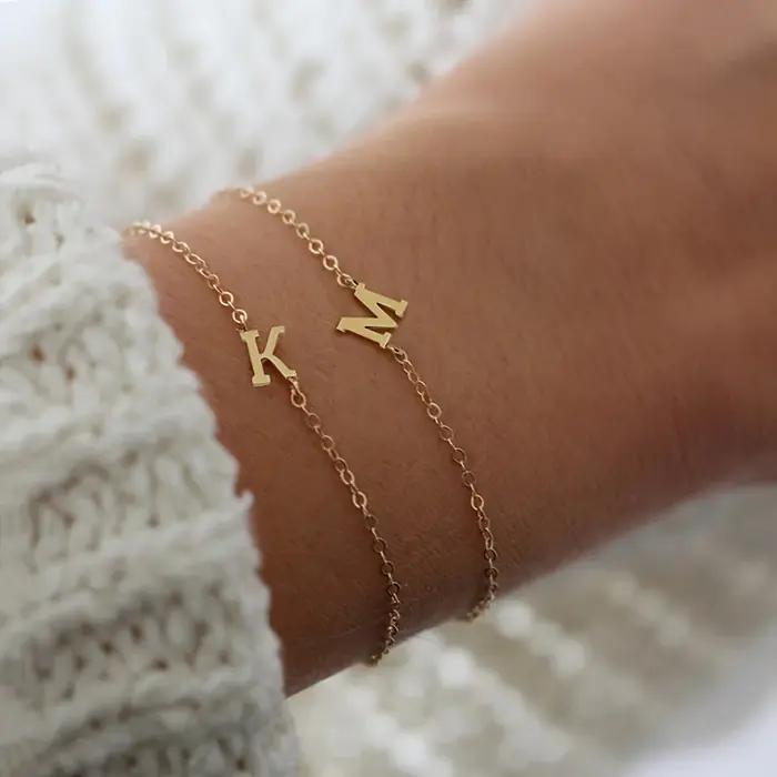 Bracelet à chaîne fine en perles en forme de lettre acier inoxydable plaqué or rose bijou unisexe cadeau occasion spéciale femme