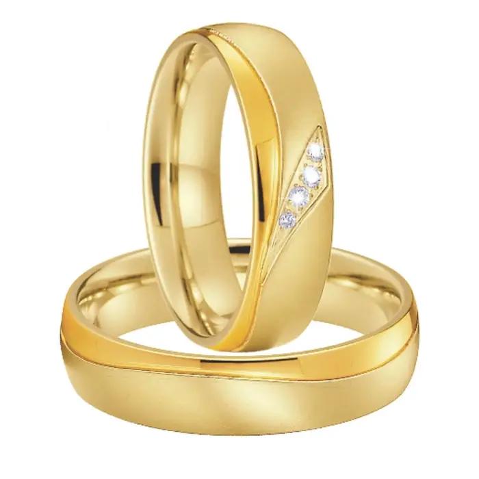 Anneau de mariage en acier inoxydable plaqué or rose pour homme et femme, alliances de fiançailles, mariage et anniversaire, zirconium blanc, largeur 6mm, classique et élégant