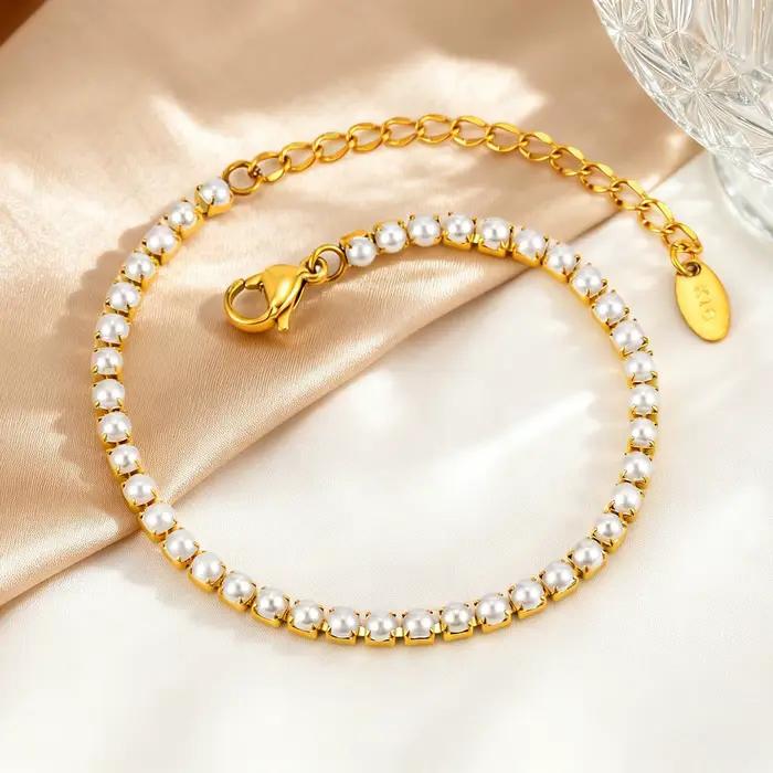 Bracelet de tennis en acier inoxydable à maillons géométriques et cubic zirconia pour femme