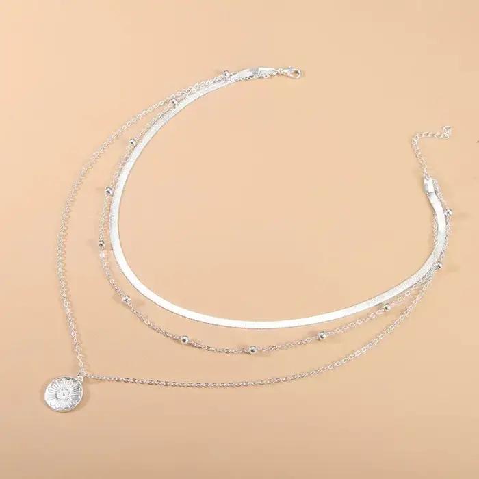 Collier rond à trois couches en argent Sterling 925