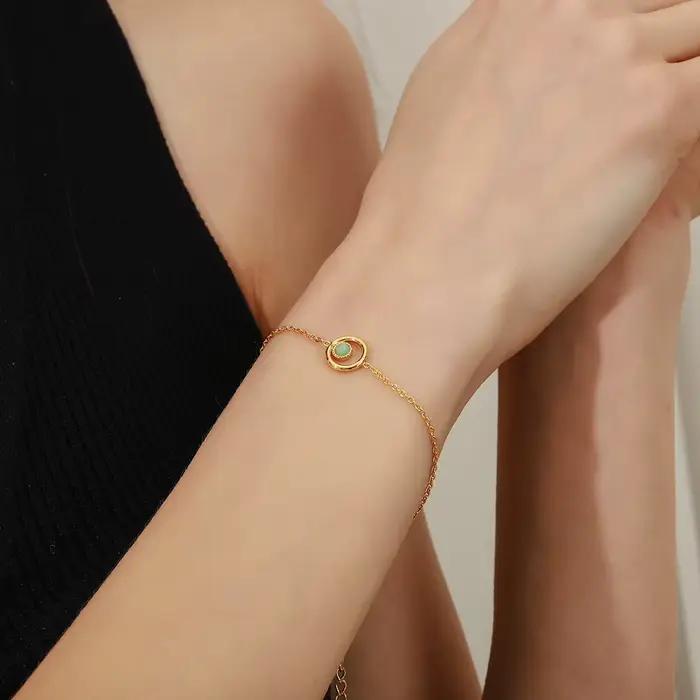 E.B.belle – Bracelet rond en pierre naturelle plaqué PVD, chaîne pour femmes et filles, en acier inoxydable, bijoux chics pour la vie quotidienne