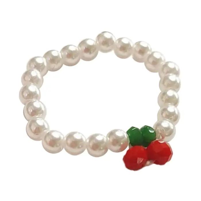 Bagues élastiques minimalistes en forme de cerise rouge pour femmes, bagues extensibles en perles de