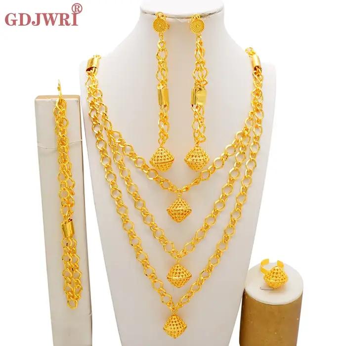 Ensemble de bijoux de luxe couleur or pour femmes, pendentif, boucles d'oreilles, bijoux Sexy, colli