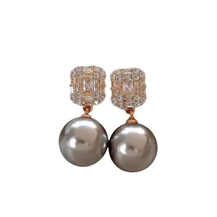Boucles d'oreilles pendantes en cristal de zircon plaqué or avec perles, bijoux de luxe brillants pour femmes, pour bal de promo, banquet, cadeau