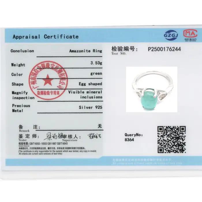 Magnifiques bagues ovales naturelles en amazonite, 2,97 ct, 8x10mm, en argent sterling 925, pierres précieuses réelles, bijoux fins pour cadeaux d'anniversaire pour femmes
