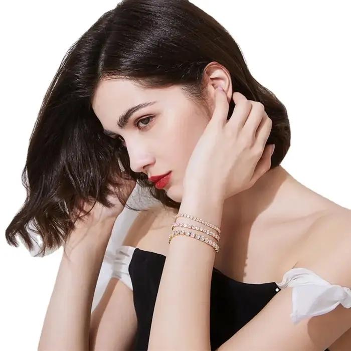 Bracelet De Tennis En Argent 925 Pour Femme Avec Zirconium Blanc Et Or 18 Carats Occasions Spéciales Mode Élégante