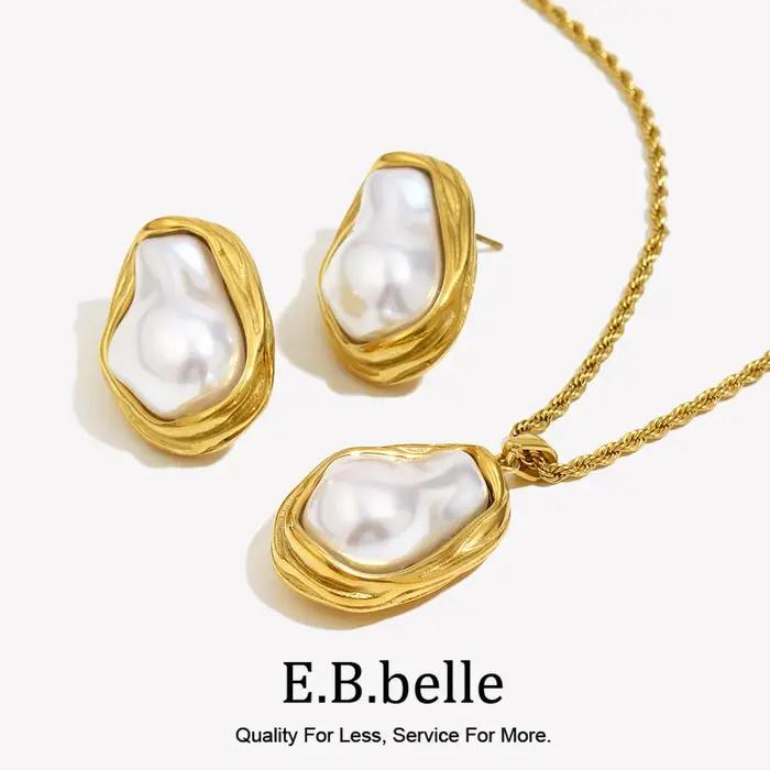 Collier de boucles d'oreilles E.B.belle avec motifs de perles géométriques plaqué or 18 carats pour femmes occasions spéciales