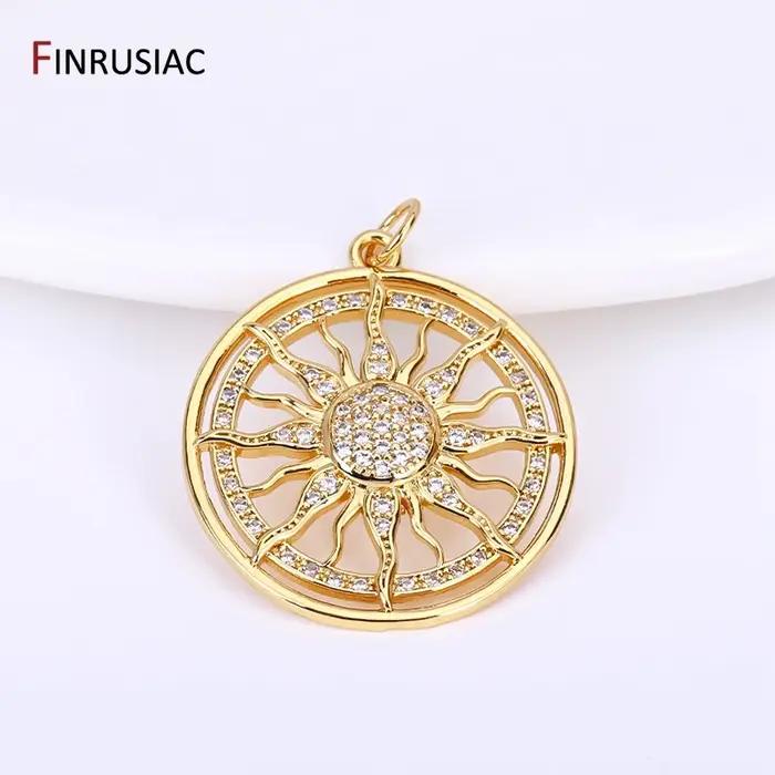 Breloques soleil rondes plaquées or 14K