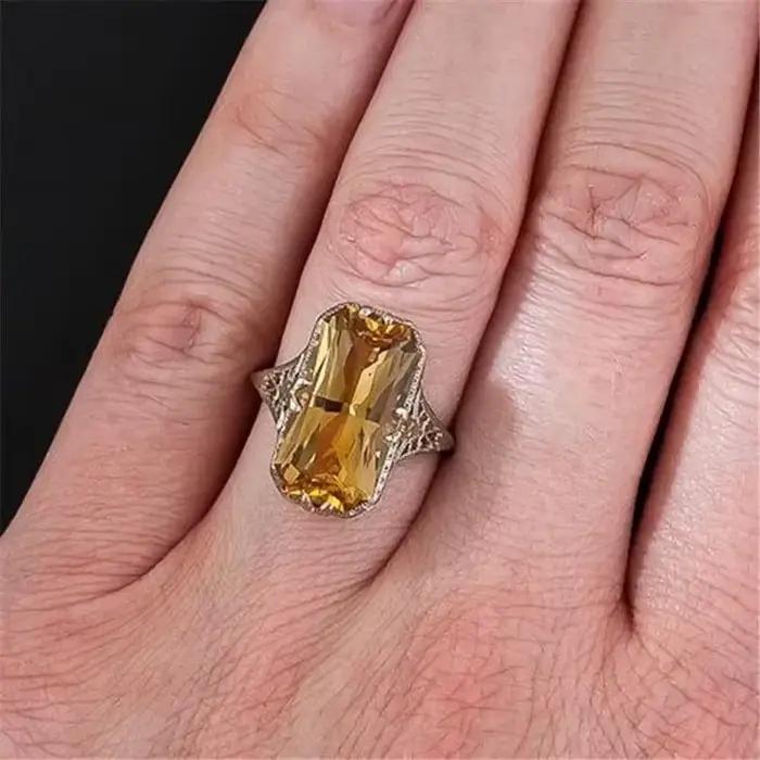 Bague en argent Sterling 925 pour femmes, avec Citrine ajourée, pierres précieuses de luxe, bijoux de mariage, bagues en argent 925 pour femmes