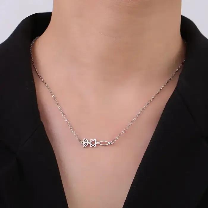 Collier messianique en acier inoxydable avec étoile de David, menorah et poisson pour homme et femme, cadeau idéal pour les occasions spéciales
