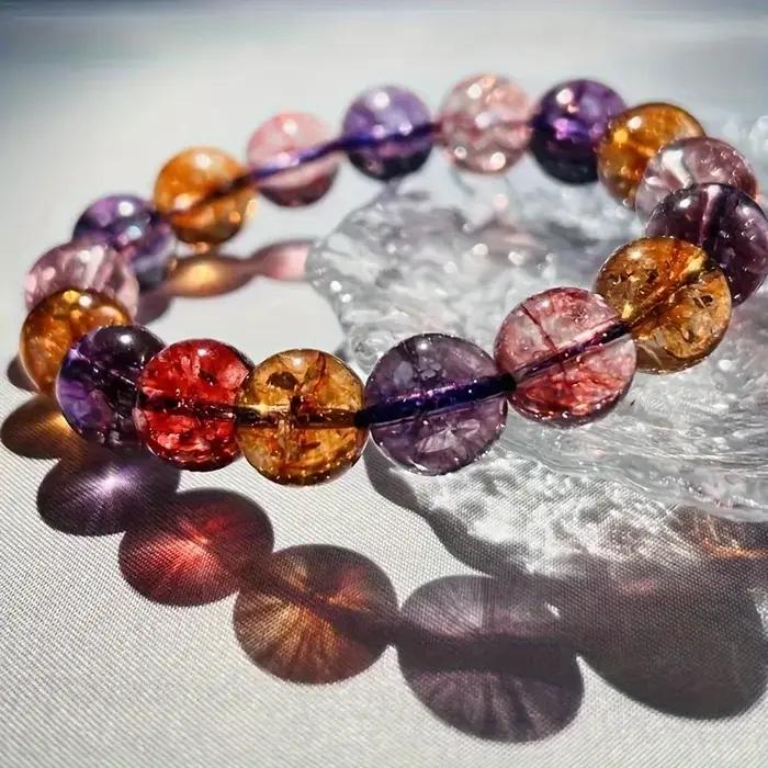 Bracelet en cristal fait à la main pour homme et femme avec perles et finition métallique violette pour occasions spéciales et cadeaux d'anniversaire
