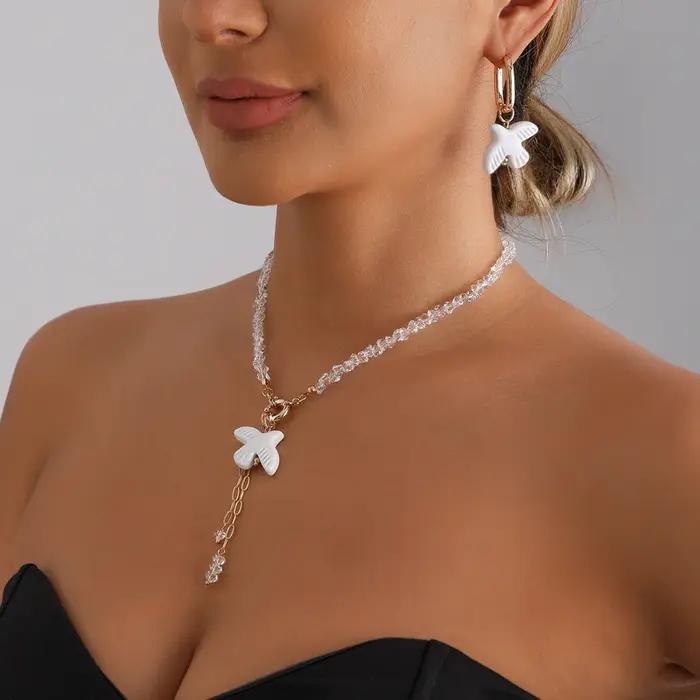 Collier et boucles d'oreilles en forme de colombe de la paix pour femmes