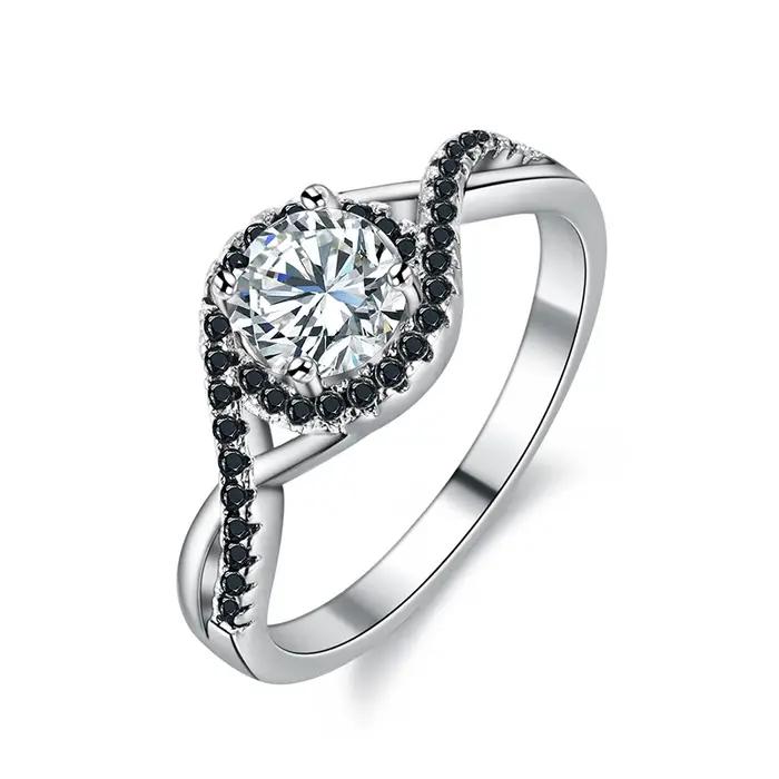 Blcak Awn 2026 Nouvelle bague de fiançailles tendance en spinelle noire couleur argent pour femme, b