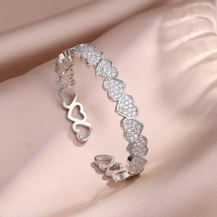 Yupsk luxe Buling zircone Bracelet ouvert en forme de coeur pour les femmes personnalisé Hip-hop Rock mode poignet bijoux
