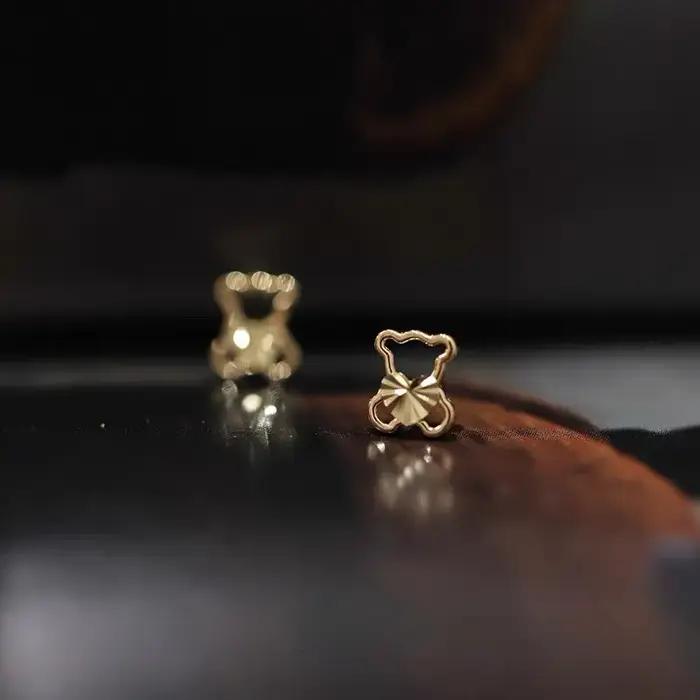 Boucles d'oreilles en argent sterling 925 plaquées or ours mignon forme de cœur pour femmes étudiantes bijoux simples occasion spéciale