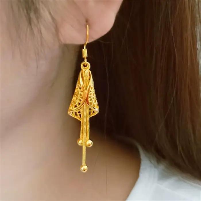 Boucles d'oreilles à breloques couleur or pour femmes, longues pampilles pendantes, Pendientes Mujder, bijoux à la mode, cadeaux de fête, vente en gros