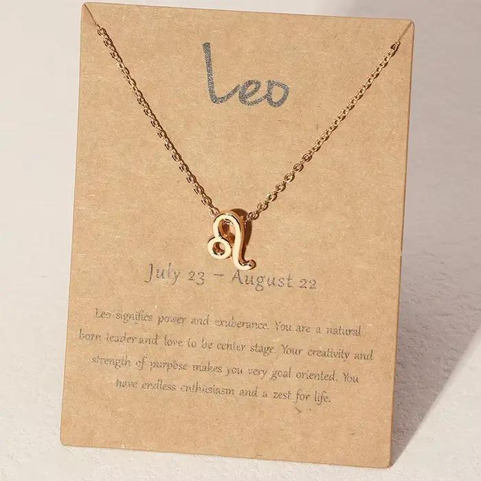 Collier avec 12 signes du zodiaque pour femmes, 1 pièce, 12 constellations, chaîne à breloques, pendentif ras du cou, bijoux d'anniversaire avec carte en carton