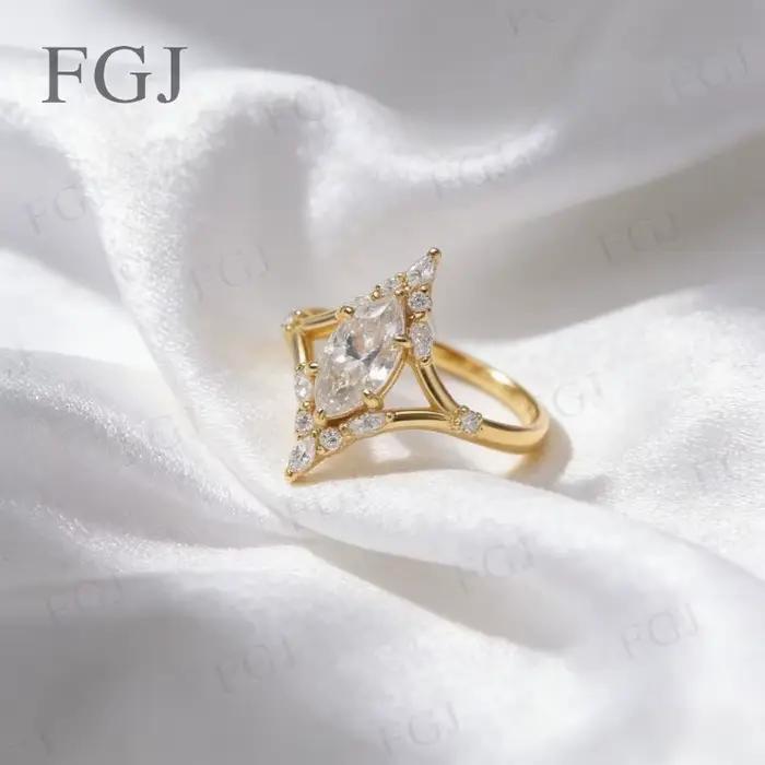 Bague Vintage en Moissanite Taille Marquise - Argent 925 Couleur D/Noir/Champagne Bijoux Fins Cadeau de Fiançailles Fête des Mères pour Femme