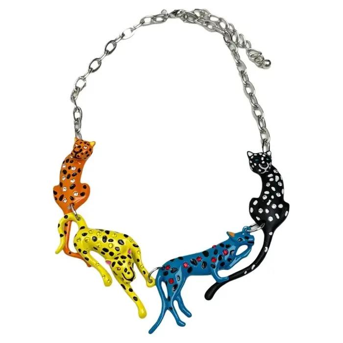 Collier pendentif léopard émaillé coloré chaîne à breloques animales multicolores bijou punk y2k tendance pour femme cadeau de fête occasions spéciales
