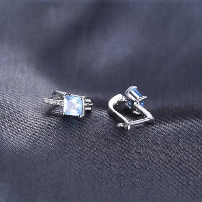 Boucles d'oreilles en topaze bleu ciel pour femme, créoles en argent Sterling 925, coupe princesse, élégantes à offrir pour mariage ou anniversaire