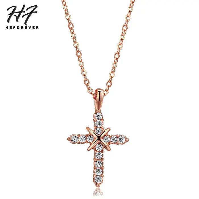 Colliers de la présidence de Jésus-Christ avec croix, pendentif en or rose, bijoux fantaisie, crista