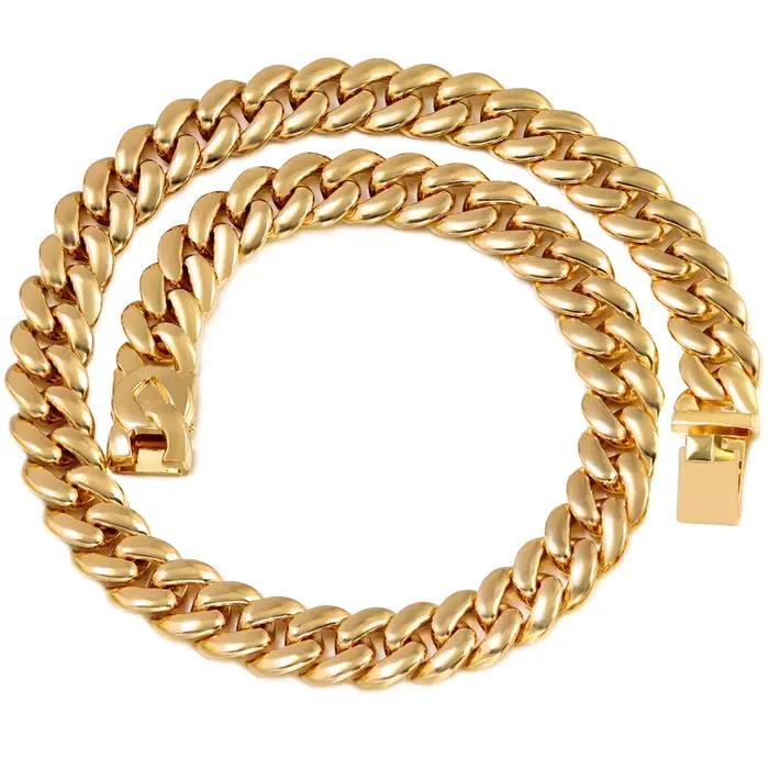 Collier chaîne cubaine Hip Hop pour hommes et femmes, chaîne Miami épaisse couleur or, bijou classiq