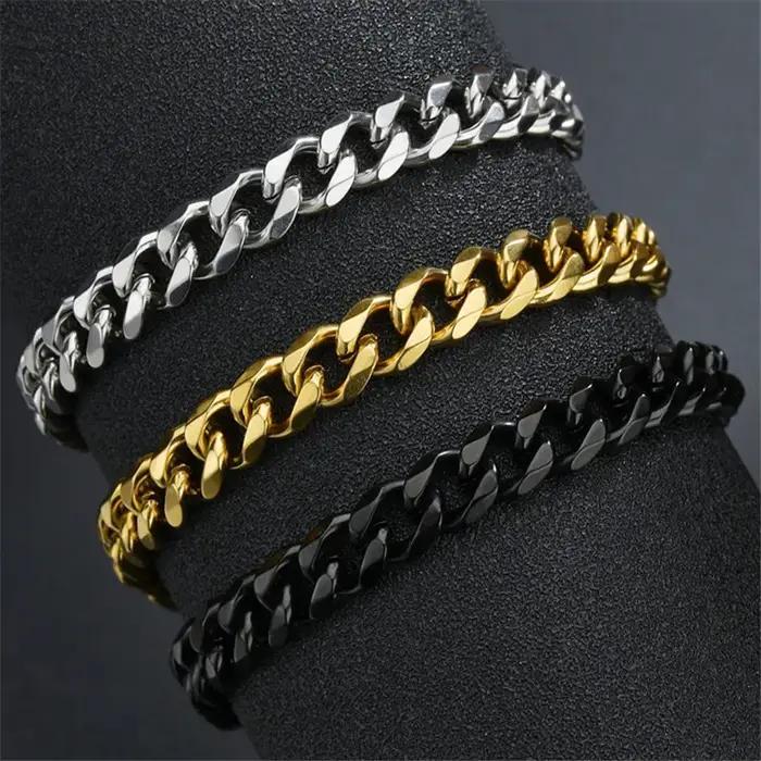 LETAPI mode acier inoxydable gourmette chaîne cubaine Bracelet pour hommes femmes Hip Hop Couple uni