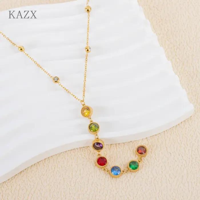 Collier long en cristal coloré 7 chakras anti-décoloration KAZX